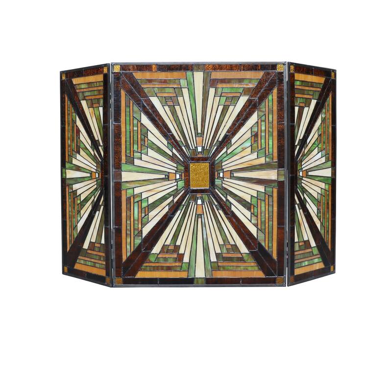Tiffany-Style Mission Design 3-panel Fireplace Screen