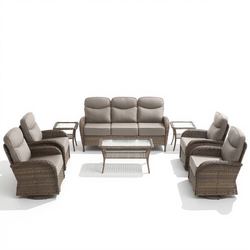 Pocassy 8-Piece Outdoor Patio Sofa Swivel Chair with Table