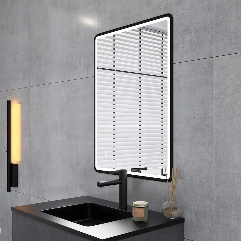 32 x 24 in. Rectangular Mirror Wall-Mount Anti-Fog LED Light Bathroom Vanity Mirror - Black