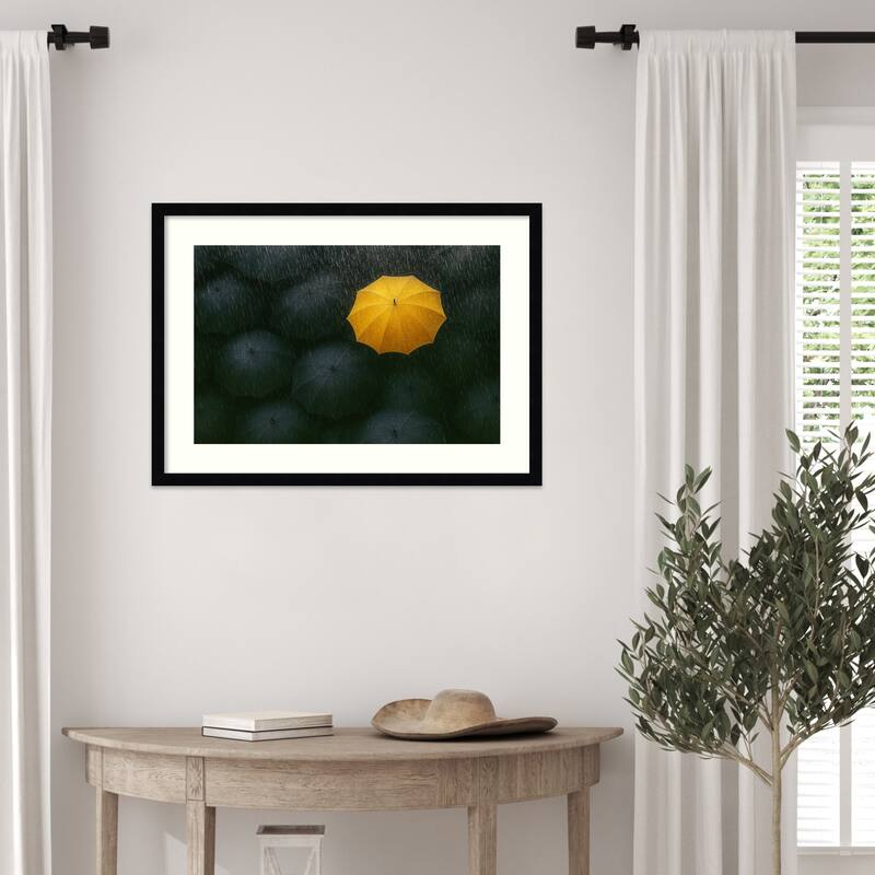 The Yellow Umbrella by Paulo Medeiros Wood Framed Wall Art Print - Svelte Noir Black