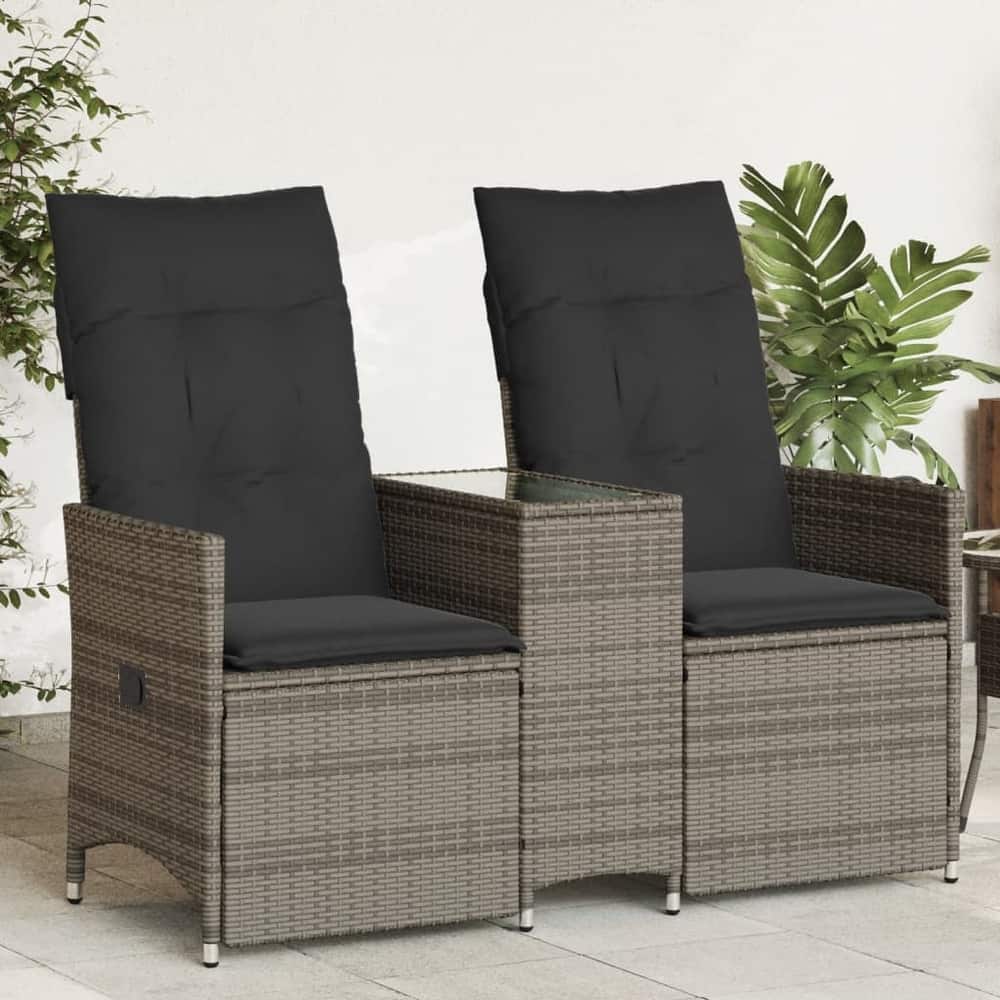 vidaXL Reclining Patio Sofa 2-Seater with Table Loveseat Furniture Poly Rattan - 23.2 x 51.2 x 36.2