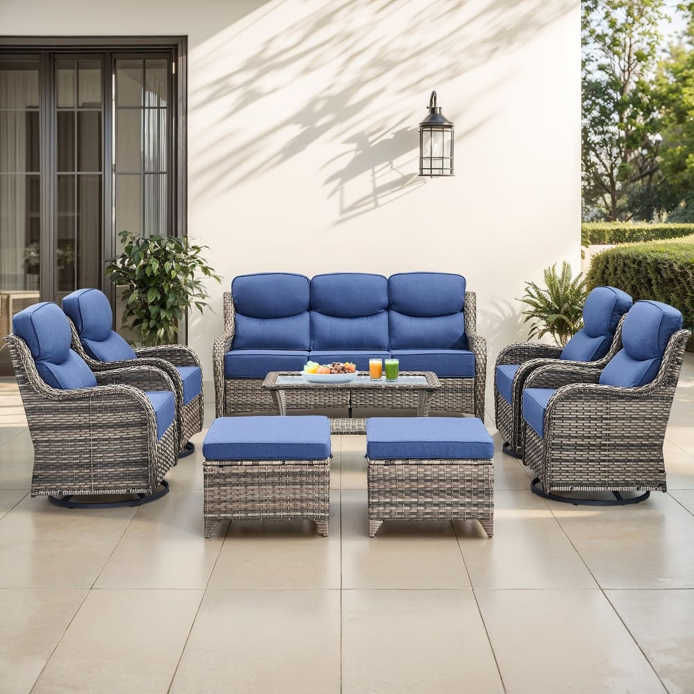 Gymojoy 8-Piece Patio Furniture Set with Swivel Glider Chairs, 6-Inch Ultra-Plush Cushions & Water-Resistant Olefin Fabric