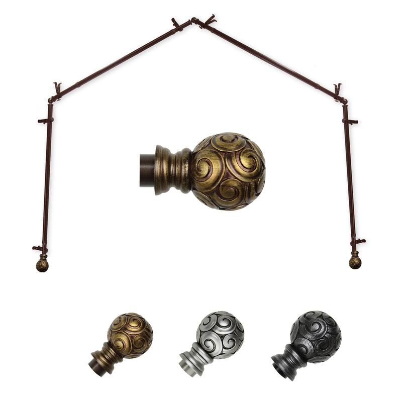 Adjustable Curtain Rods & Hardware Set - Telescoping Rods 20-72 Inch - Satin Nickel Finials - M