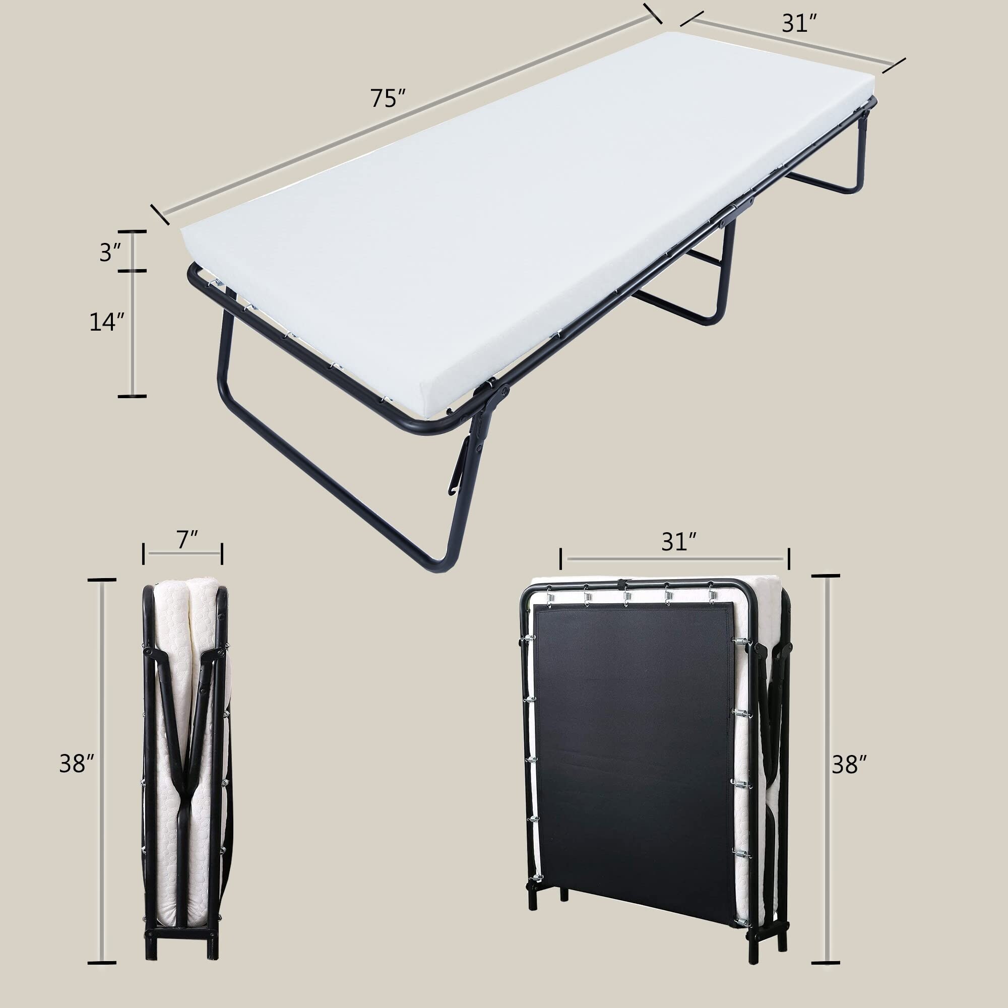 Foldaway Guest Bed Cot Fold Out Bed Portable Folding Bed Frame with Thick Memory Foam Mattress for Spare Bedroom Office Bed Bath Beyond 40201519