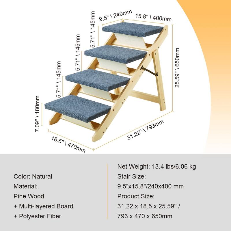 2-in-1 Natural Wooden Foldable Pet Stairs and Ramps Ideal for Small to Large Pets