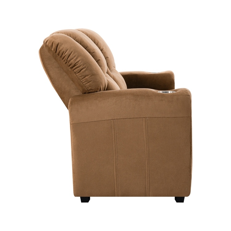 Kids Push Back Loveseat Recliner with Cup Holders, Adjustable Footrest & Headrest, Two Seat Recliner Sofa for Boys and Girls
