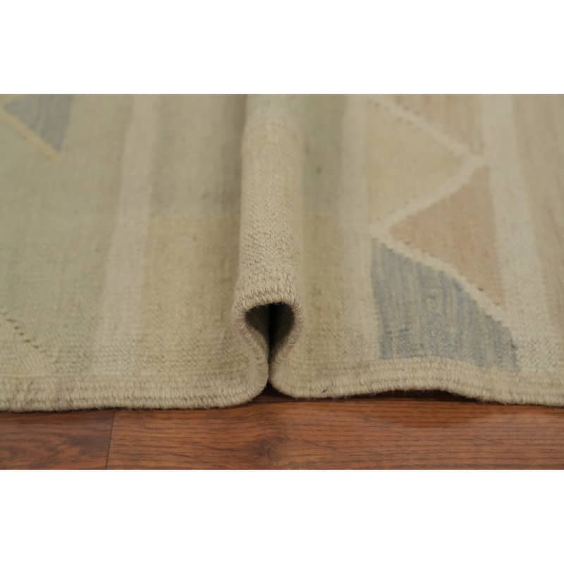 Hand Woven Oriental 100% Wool Carpet Southwestern Tribal Beige & Ivories Kilim Area Rug - 11' 10'' X 8' 11''