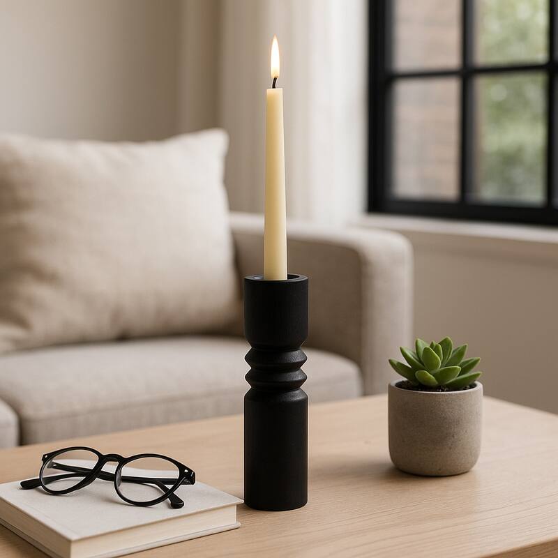 Mango Wood Ridge Taper Candle Holder