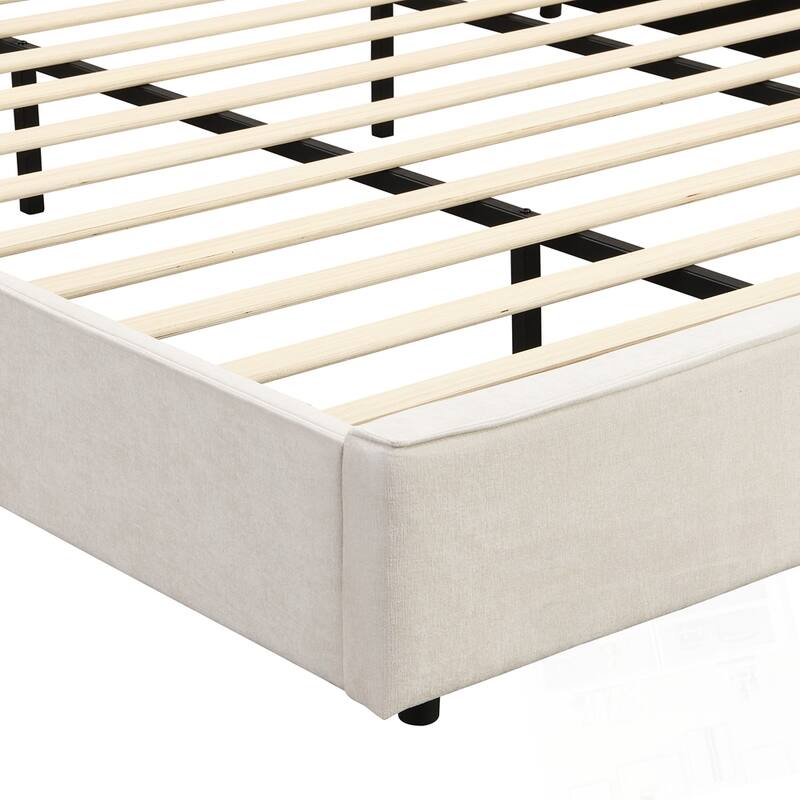 Upholstered Bed Frame with High Wingback Headboard Reading Lamp and USB port