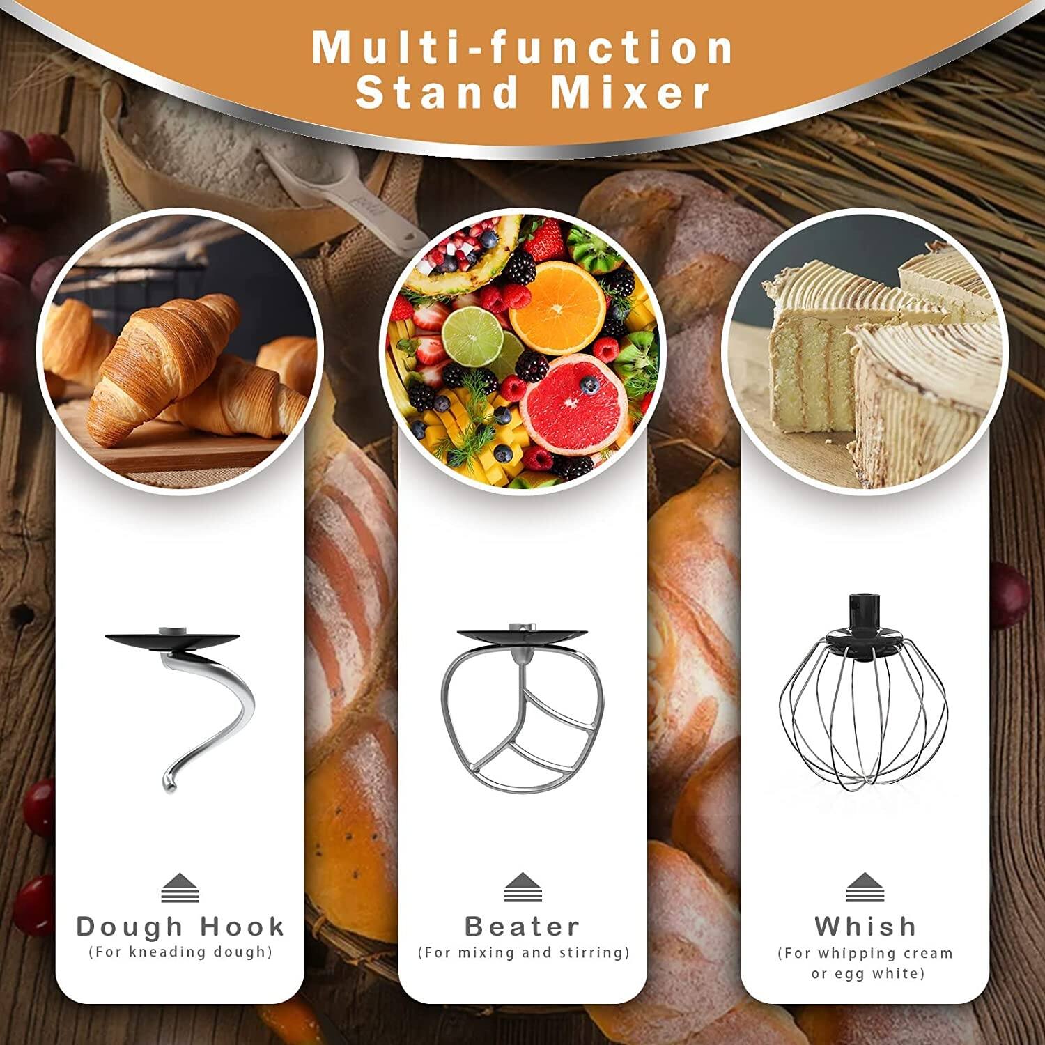 Stand Mixer 800W, 8.5QT Bowl, 7 in 1 Multifunctional Kitchen Mixer with