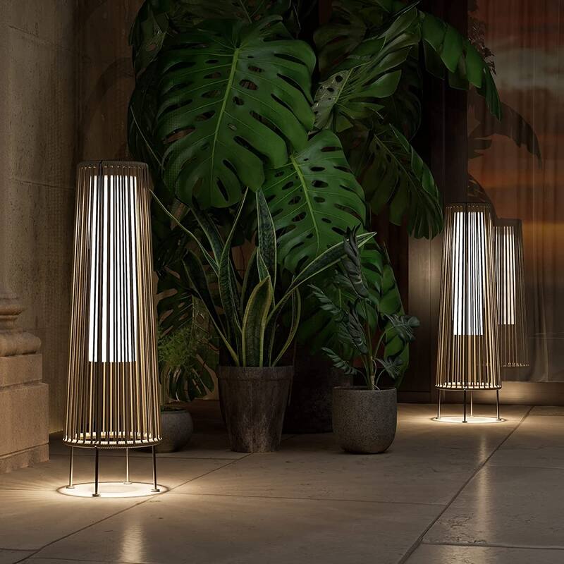 Outdoor Floor Solar Light 2-Pack, All-Weather Wicker Solar Patio Lamp Waterproof Outside Solar Deck Lamp for Porch, Yard, Garden
