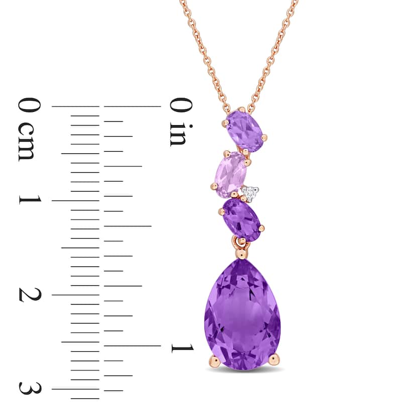 Miadora 3 5/8ct TGW Oval & Pear Shape Amethyst Rose de France Diamond Accent Necklace 10k Rose Gold-17in