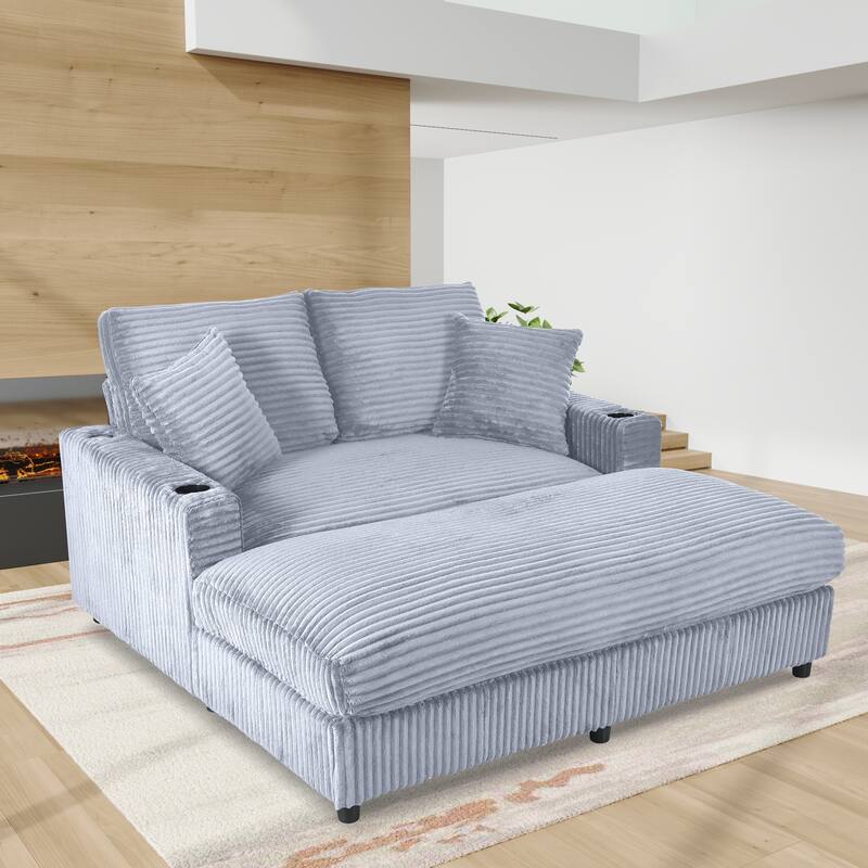 GDFStudio - Polyester 50.9" Loveseat Chaise with Cup Holders