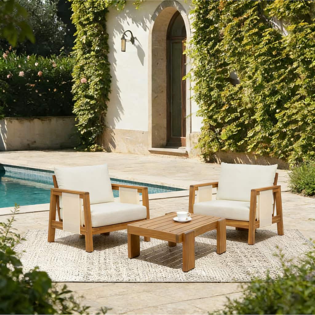 Christopher Knight Home - Outdoor Acacia Wood Club Chair with Water-Repellent Cushions and Textilene Accents