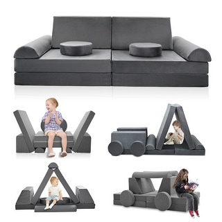 DoCred Kids Play Couch Sofa Set, Modular Toddler Sofa, Grey