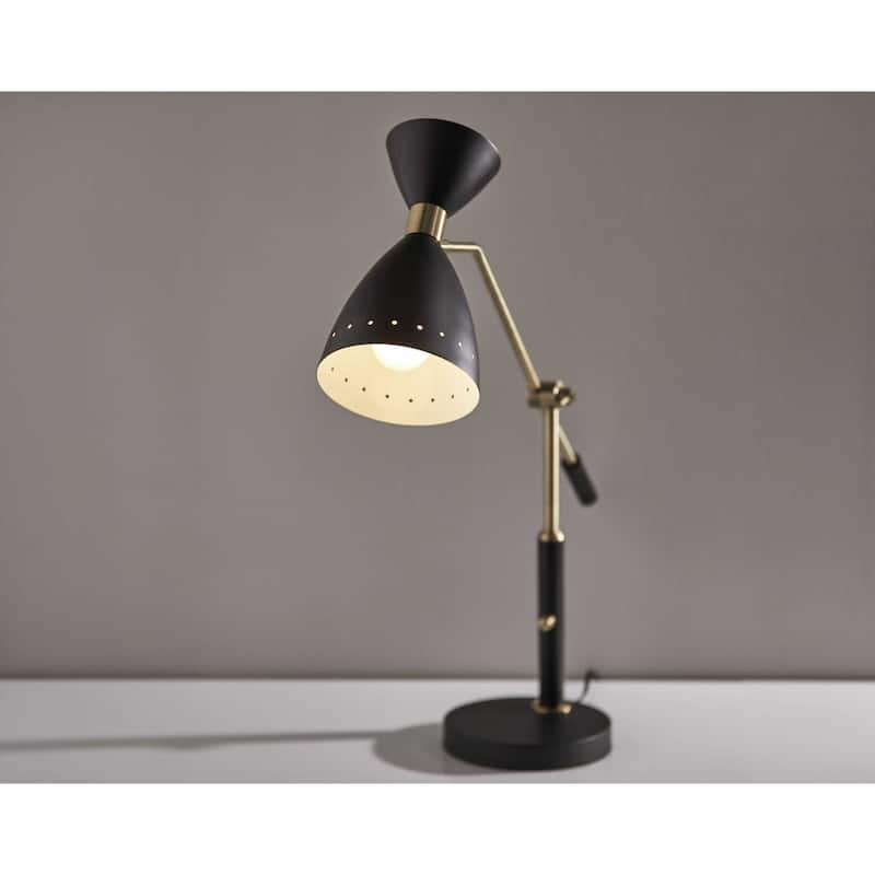 Black & Gold Metal Mid Century Desk Lamp with Cone Shade Rotary Switch Extra Large - 36.5” x 8” x 31.75” (D x W x H)