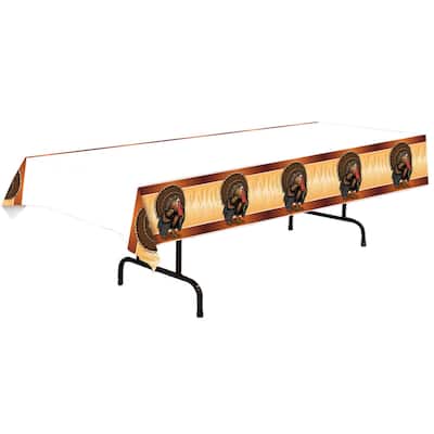 108" White and Brown Contemporary Rectangular Table Cover