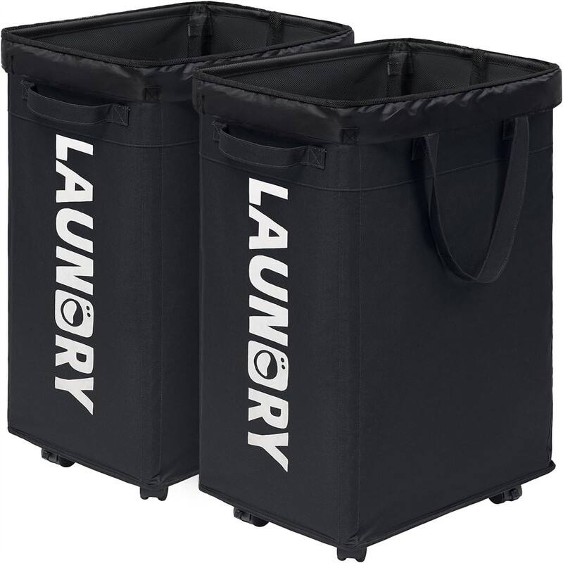 Laundry Basket with Wheels 2Pack 75L Rolling Laundry Hamper - 15.7"L x 11.8"W x 24.8"H - Black 2-Pack