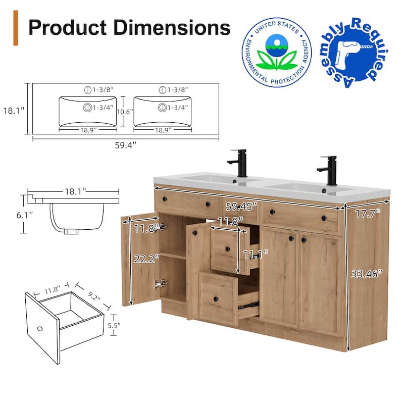 36"/48"/60"/72" Bathroom Vanity Set with Sink & Faucet