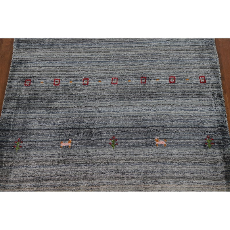Hand Knotted Oriental 100% Wool Carpet Tribal Tribal Navy Blue & Blues Gabbeh Area Rug - 4' 10'' X 3' 1''
