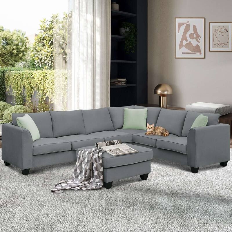 Flexible Combination Module Reversible Sectional Sofa with Ottoman - Grey