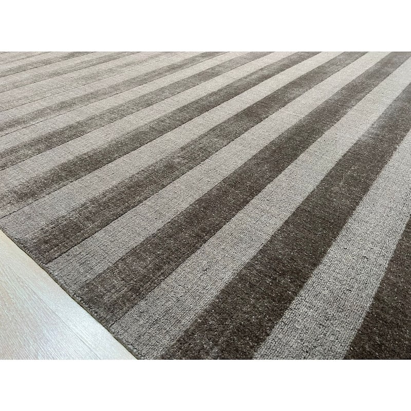 Hand-Knotted Wool Knotted Striped Rug, 9' x 12', Lavender Area Rug, Modern Elegant Area Rug for All Rooms - L