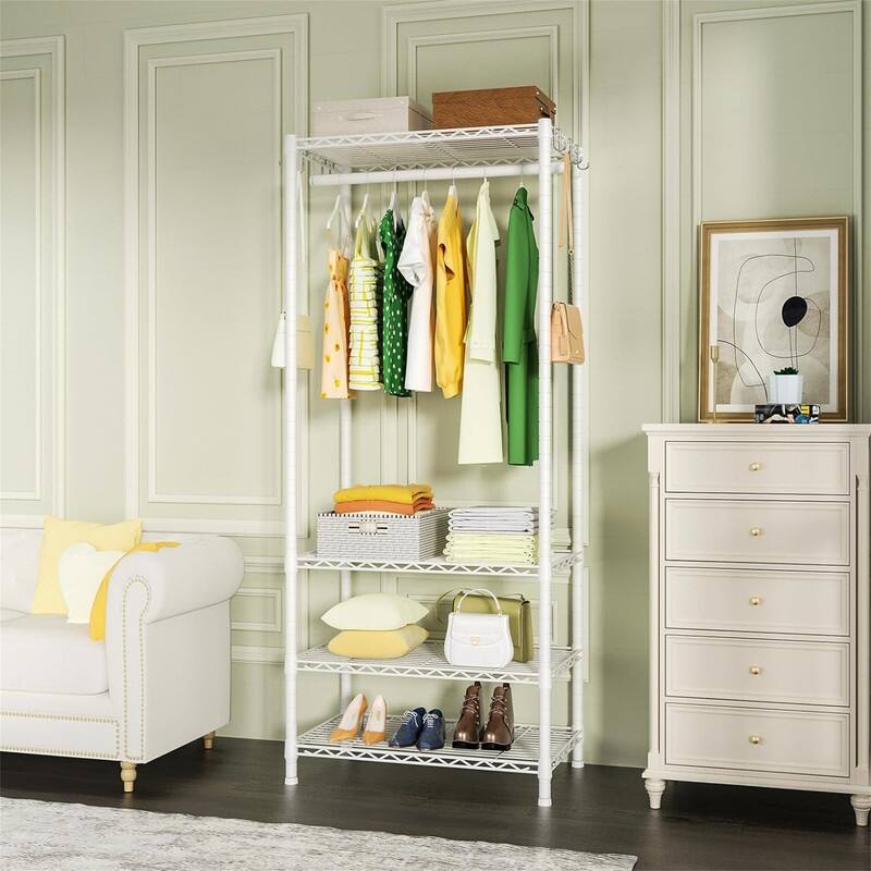 4 Tier Garment Rack - 25.6"L x 15.7"D x 73.2"H - White