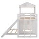 preview thumbnail 25 of 25, Twin over Full Wooden House Loft Bed with Ladder, Slide, and Guardrails on Top Bunk, Playhouse & Farmhouse Design