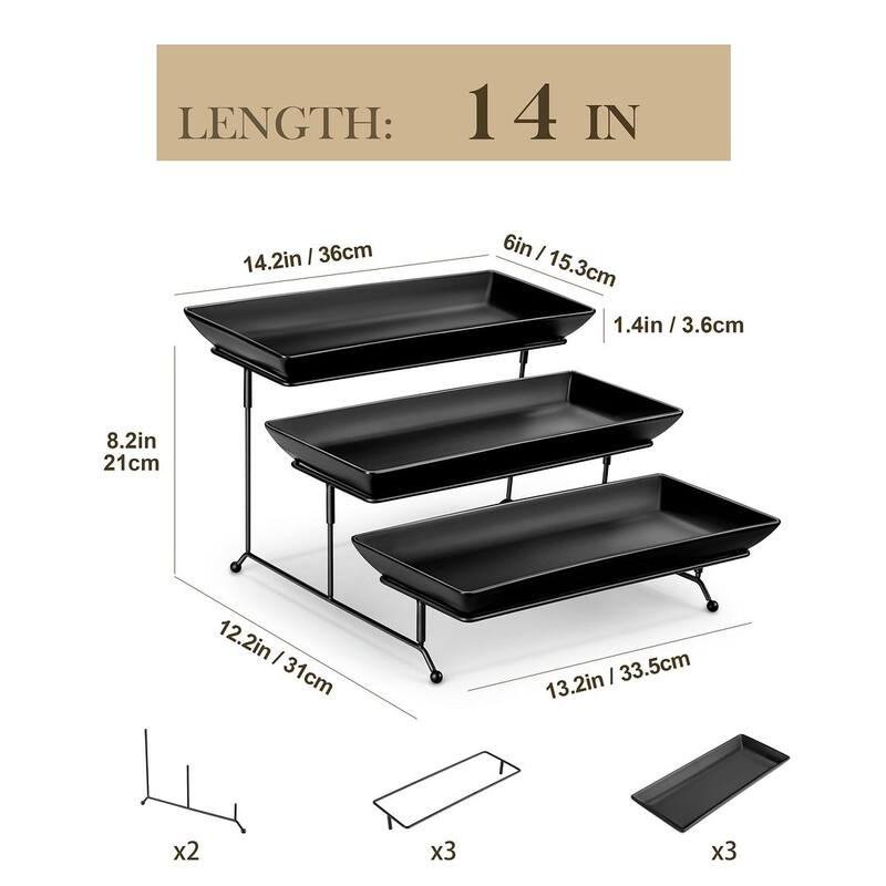MALACASA PLAT 3-Tier 12" & 14" Porcelain Dessert Stand Black Iron Base
