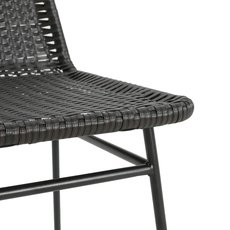 Roomfitters Sleek Outdoor Dining Chairs Set of 2, Black Wicker Patio Seating with Metal Frame, Dark Brown