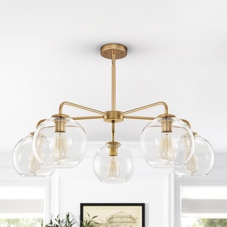 5-Light Modern Linear Sputnik Branch Kitchen Island Light Clear Glass Globe Bubble Chandelier for Dining Room