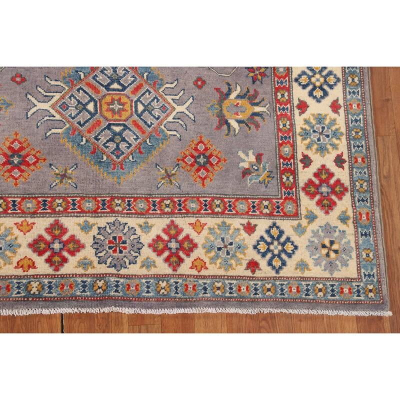 Gray Traditional / Geometric Kazak Rug Hand-Knotted Wool Carpet - 4'11" x 7'2"