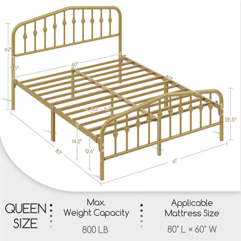 Yaheetech Bed Frame with Arched Headboard Modern Metal Bed Frame with Heavy Duty Slat Support