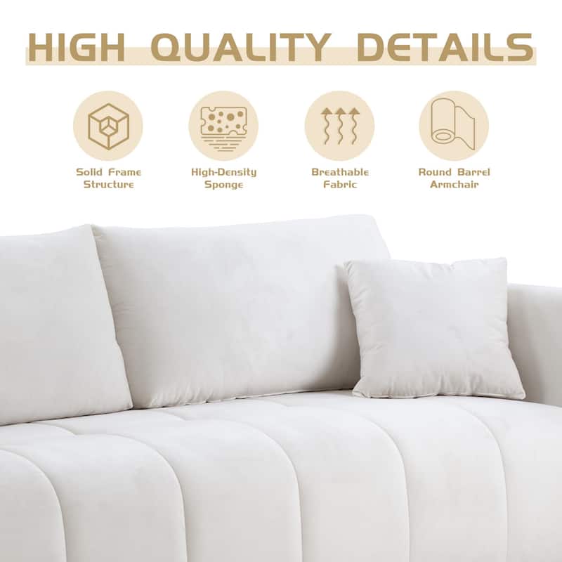W85in Modern Upholstered 3 Seater Fabric Couch Sofa for Living Room