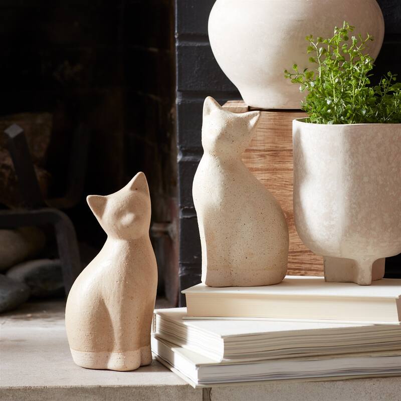Unglazed Ceramic Sitting Cat Figurines - 8.25" - Set of 2
