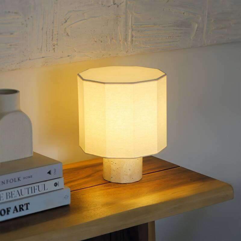 Brightech Cleo LED Natural Beige Stone Boho Modern Dimmable Bedside Nightstand Desk Lamp