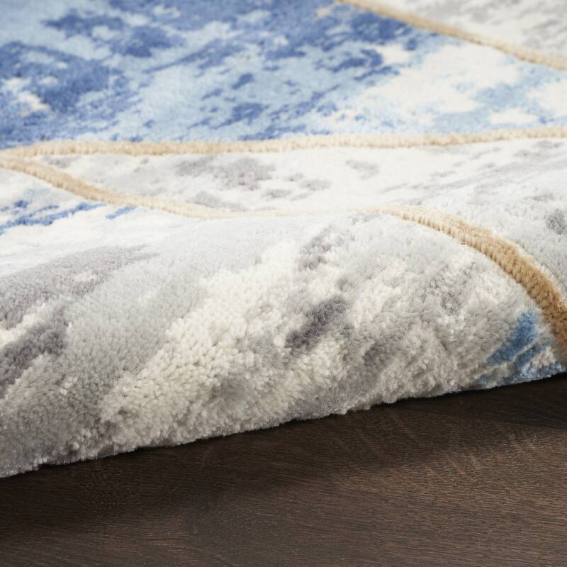 Fisor Power Loomed Geometric Abstract Modern Non Skid Stain Resistant Low Pile Area Rug By HomeRoots - 90' X '27' X '0.25