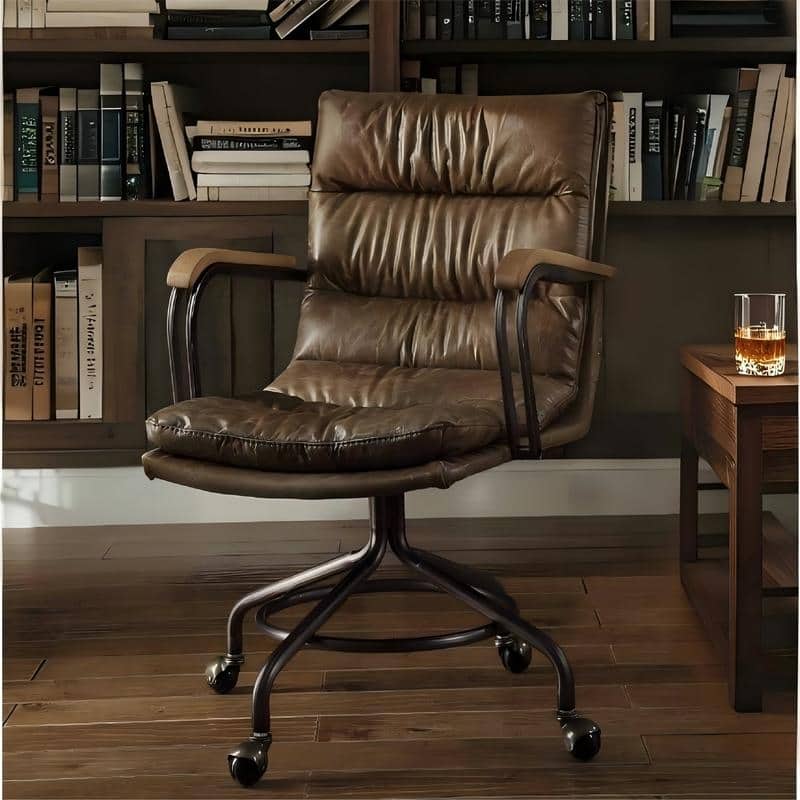 Luxury Whiskey Top Grain Leather Vintage Office Chair - Whiskey Brown