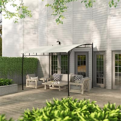 Steel Polyester Lean-To Pergola Awning with Drainage Holes - 118" W x 116.5" D x 78.75" / 103.25" H