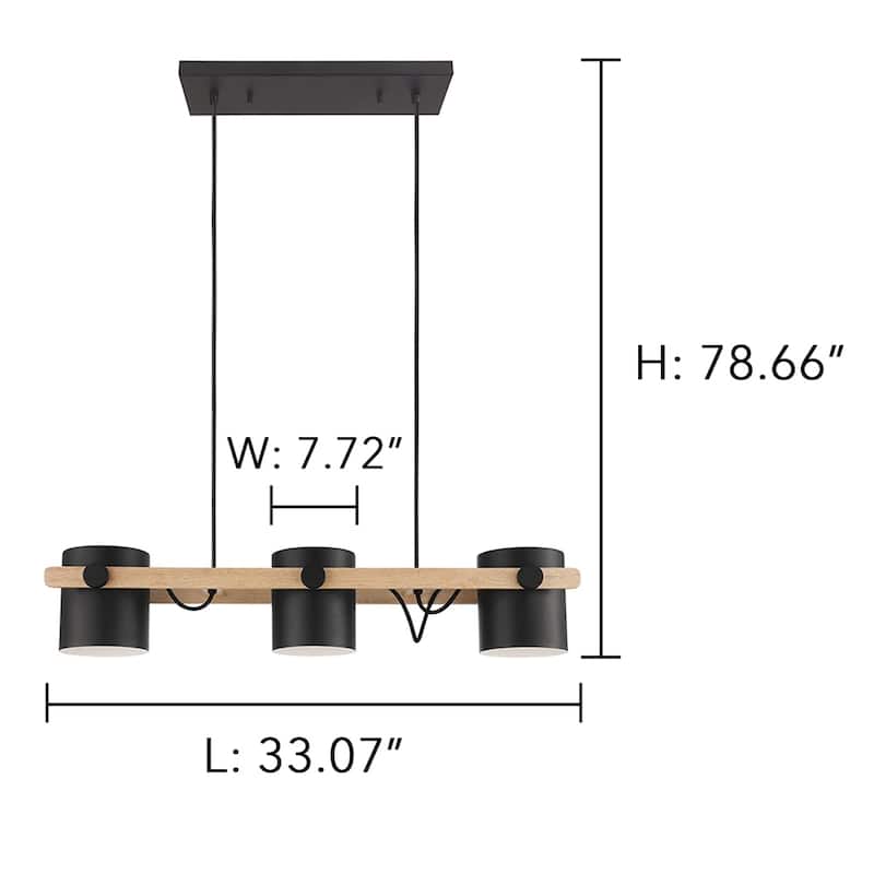 Eglo Hornwood 3-Light Black Kitchen Island Pendant with Black Exterior, White Interior