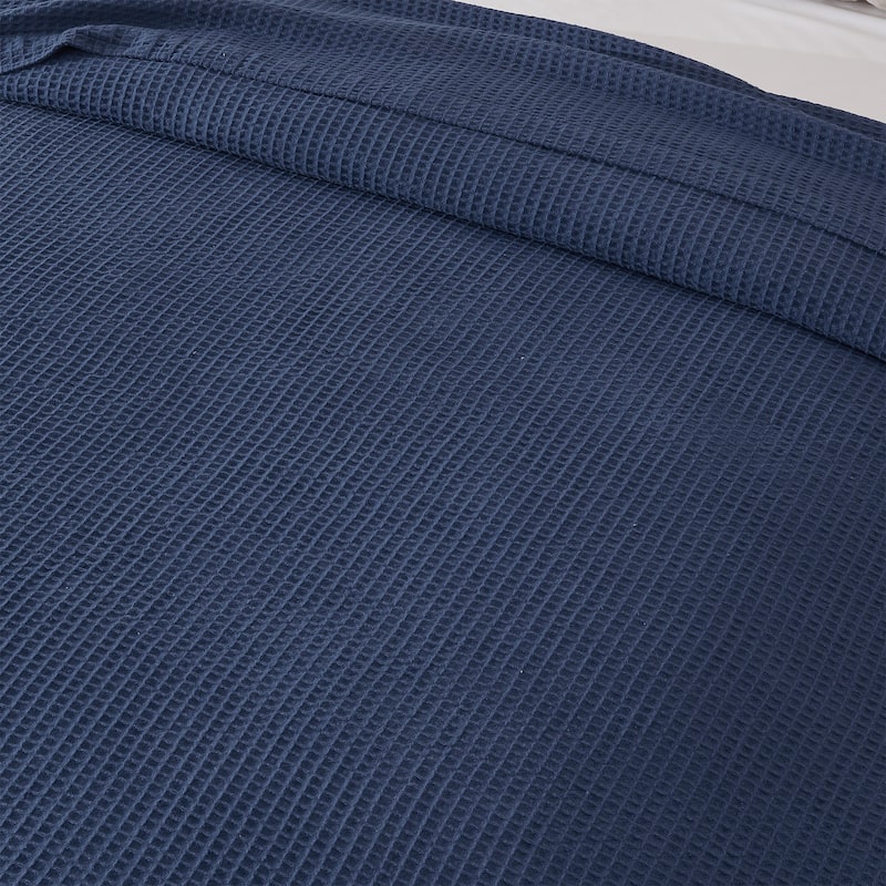 Linery & Co. 100% Cotton All-Season Lightweight Waffle Weave Knit Throw Blanket