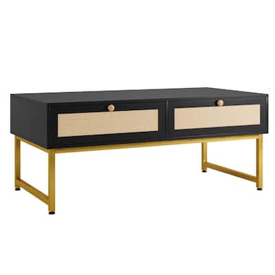 Modern Rattan Coffee Table with Storage Drawers