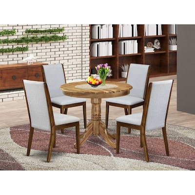 HomeStock 5-Piece Round Natural Oak Finish Solid Wood Top Dining Table with 4 Parson Chair with Lattice Back