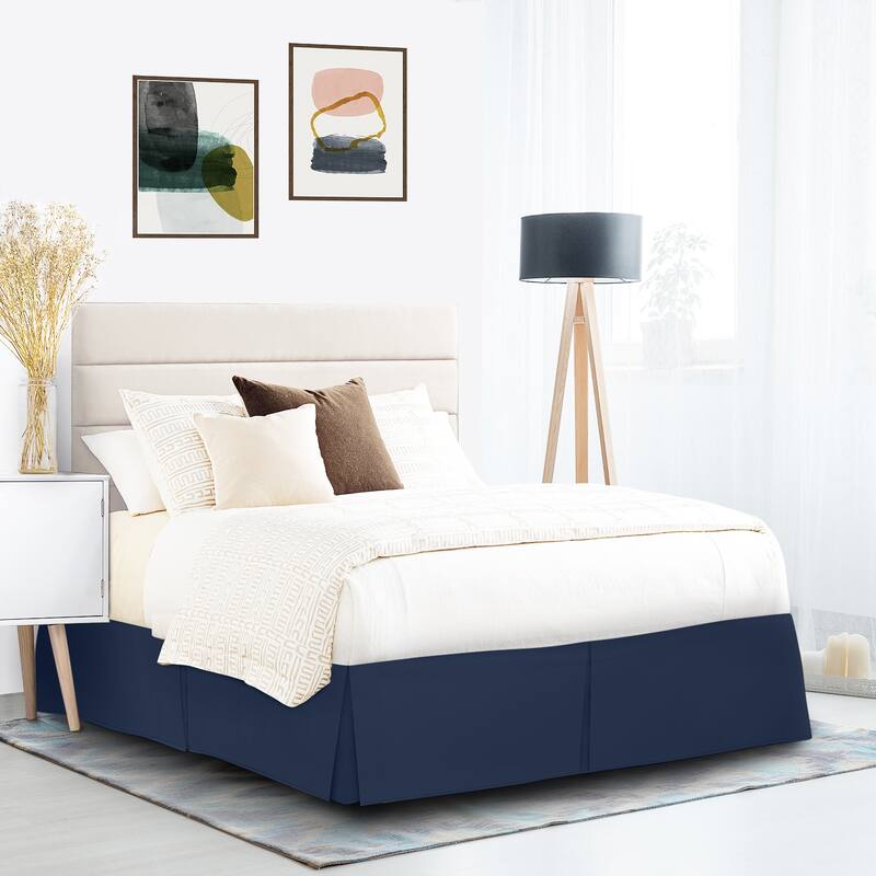 Clara Clark Pleated Bed Skirt-14 inch Tailored Drop - Soft Double Brushed Premium Microfiber Ruffle Bed Skirt - Includes 8 Pins - Navy - Full