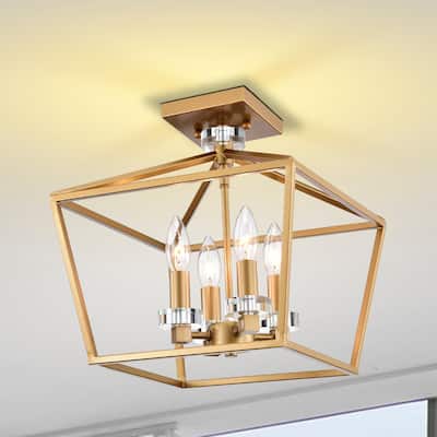 Jimmi Matte Gold 4-Light Metal Open Cage Semi-Flush Mount