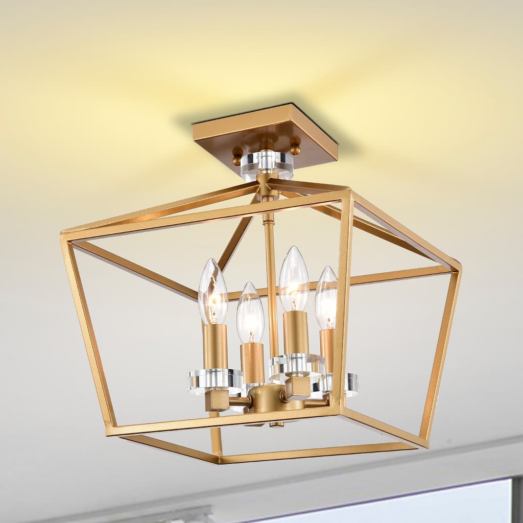 Jimmi Matte Gold 4-Light Metal Open Cage Semi-Flush Mount