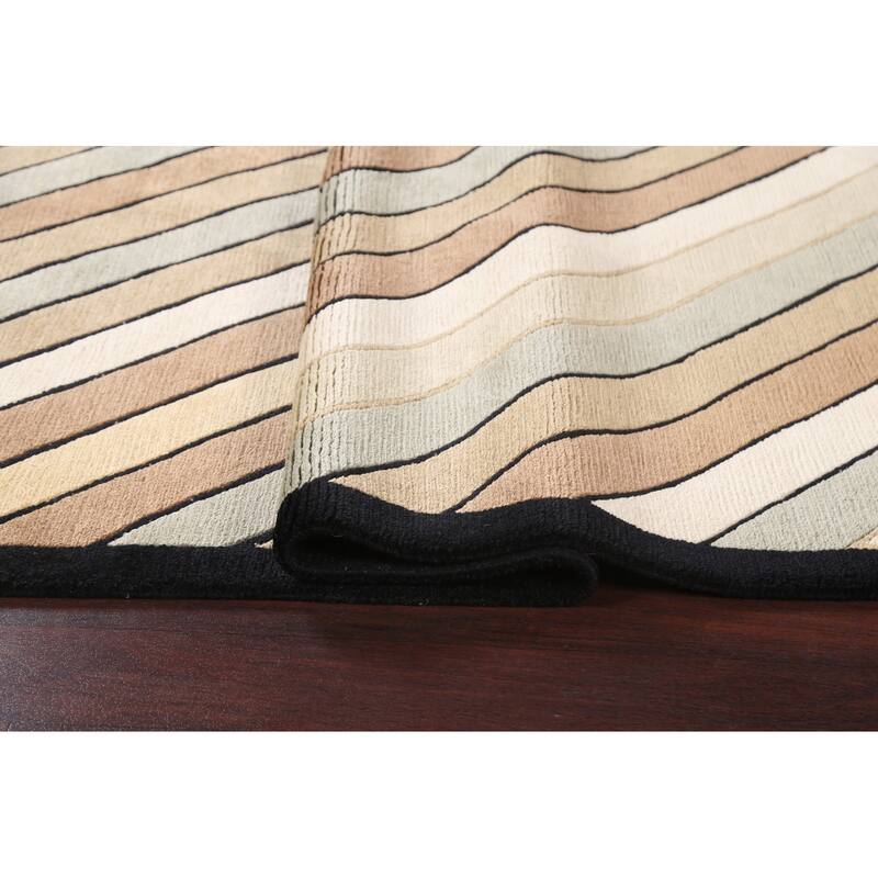 Vegetable Dye Modern Striped Nepalese Oriental Wool Area Rug Handmade - 5'2" x 8'2"