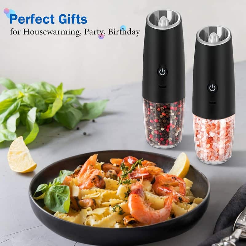 Electric Salt and Pepper Grinder Set 2-Pack USB Rechargeable One-Hand Operation Adjustable Coarseness - 2:48" x 7.94"