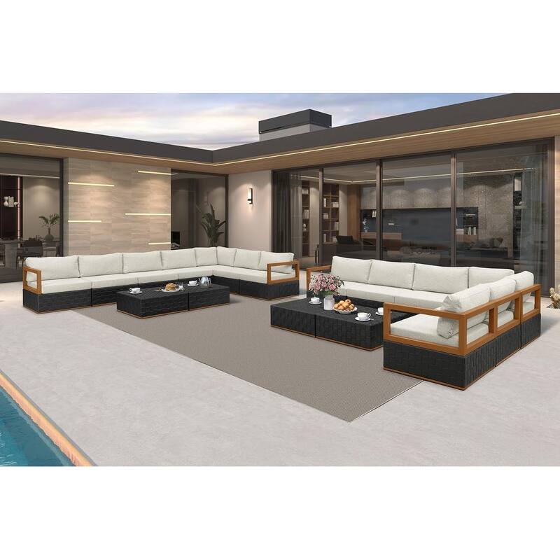 PURPLE LEAF GLFSF Outdoor sofas Black sofa with white seat for Yard Porch Deck Patio Conversation Sets - 13seats+4 Tables/L-shaped