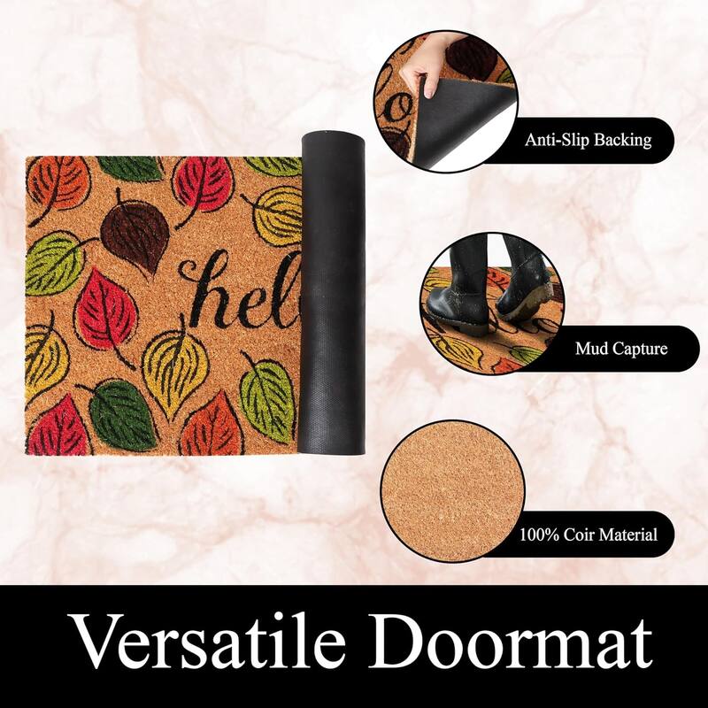 A1HC Natural Coco Coir Door Mat with Heavy Duty Non-Slip PVC Backing - 18" x 30" - Easy to Clean